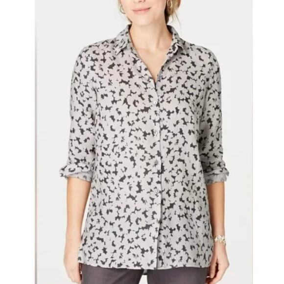 2/$30 J. Jill Love Linen Shirt Granite Daisy Gray Floral Button Petite Size SP - Picture 1 of 8